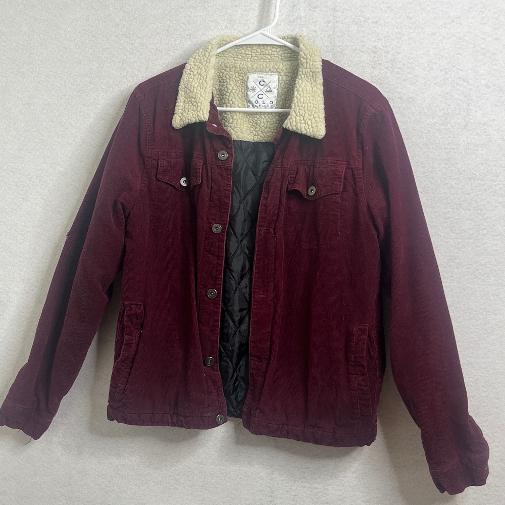Cold Culture Burgundy Corduroy Sherpa Lined Jacket Small